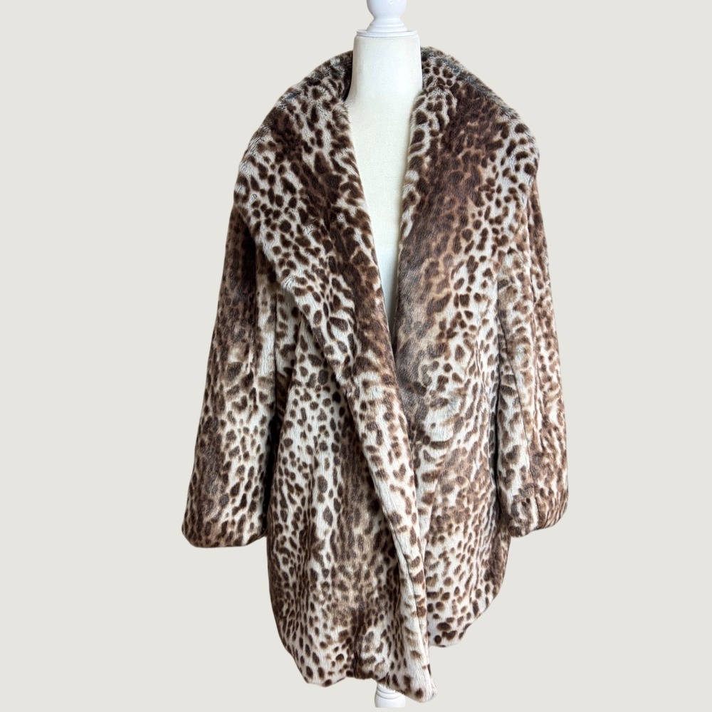 Soft Surroundings Leopard Faux Fur Coat Brown Leopard Animal Print L Luxurious
